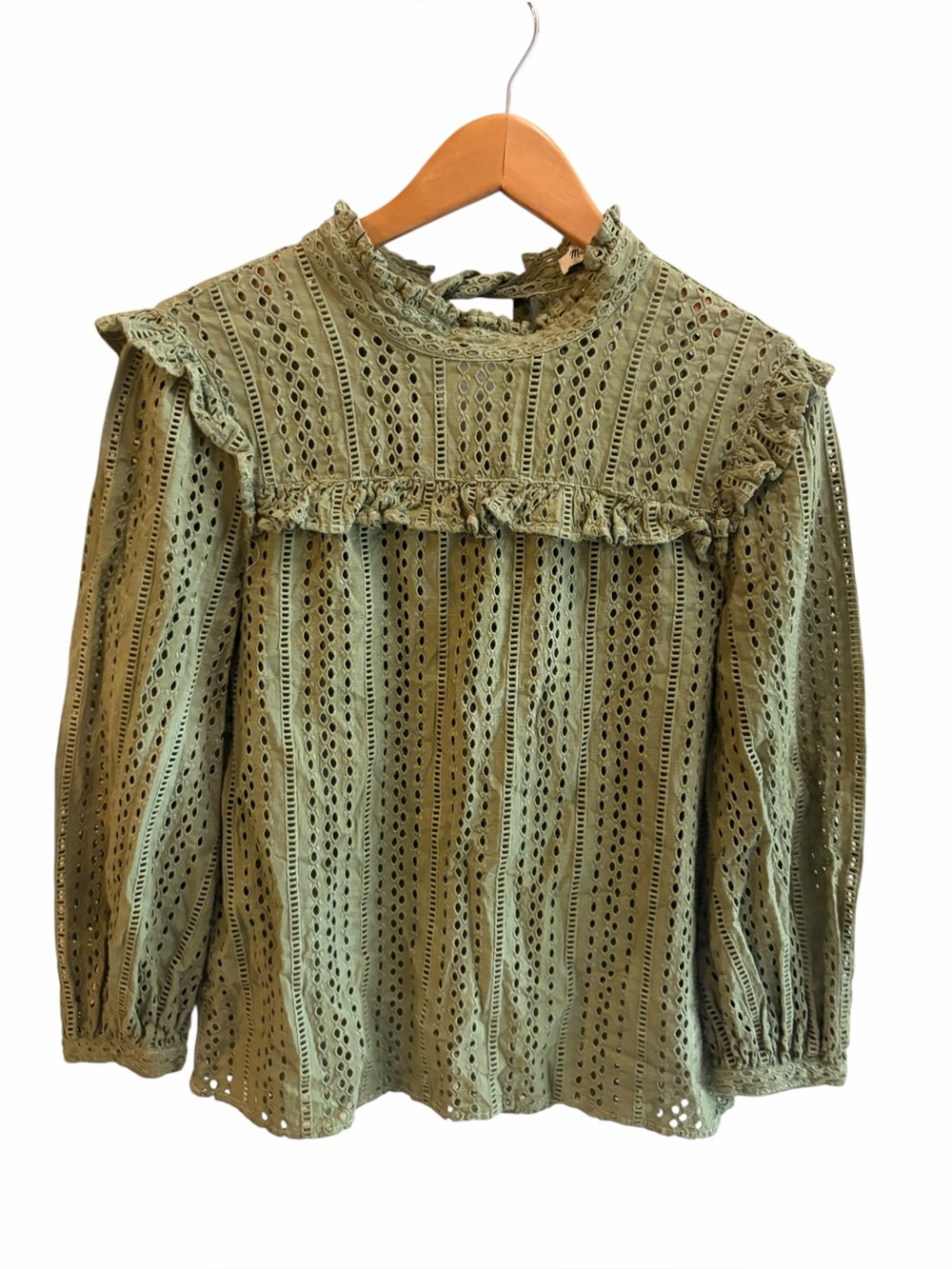 Madewell eyelet mock neck ruffle top green